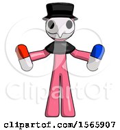 Pink Plague Doctor Man Holding A Red Pill And Blue Pill