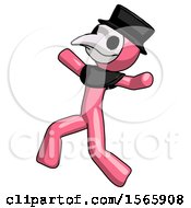 Poster, Art Print Of Pink Plague Doctor Man Running Away In Hysterical Panic Direction Left