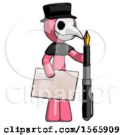 Poster, Art Print Of Pink Plague Doctor Man Holding Large Envelope And Calligraphy Pen