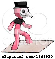 Poster, Art Print Of Pink Plague Doctor Man On Postage Envelope Surfing