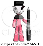 Poster, Art Print Of Pink Plague Doctor Man Holding Large Pen