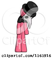 Poster, Art Print Of Pink Plague Doctor Man Depressed With Head Down Turned Right