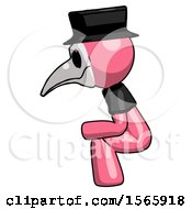 Poster, Art Print Of Pink Plague Doctor Man Squatting Facing Left