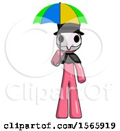 Poster, Art Print Of Pink Plague Doctor Man Holding Umbrella Rainbow Colored