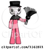Poster, Art Print Of Pink Plague Doctor Man Holding Feather Duster Facing Forward
