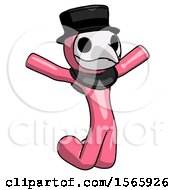 Pink Plague Doctor Man Jumping Or Kneeling With Gladness