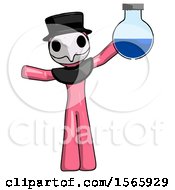 Poster, Art Print Of Pink Plague Doctor Man Holding Large Round Flask Or Beaker