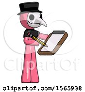 Poster, Art Print Of Pink Plague Doctor Man Using Clipboard And Pencil