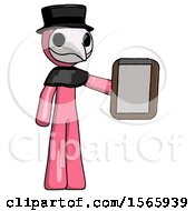 Poster, Art Print Of Pink Plague Doctor Man Showing Clipboard To Viewer
