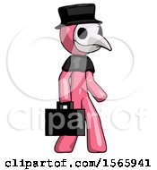 Poster, Art Print Of Pink Plague Doctor Man Walking With Briefcase To The Right