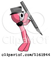 Poster, Art Print Of Pink Plague Doctor Man Stabbing Or Cutting With Scalpel