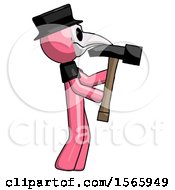 Poster, Art Print Of Pink Plague Doctor Man Hammering Something On The Right