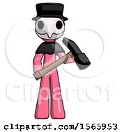 Poster, Art Print Of Pink Plague Doctor Man Holding Hammer Ready To Work