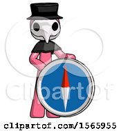 Poster, Art Print Of Pink Plague Doctor Man Standing Beside Large Compass