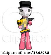 Poster, Art Print Of Pink Plague Doctor Man Holding Large Drill