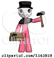 Poster, Art Print Of Pink Plague Doctor Man Holding Tools And Toolchest Ready To Work