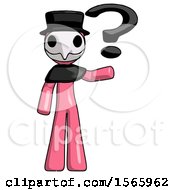 Poster, Art Print Of Pink Plague Doctor Man Holding Question Mark To Right