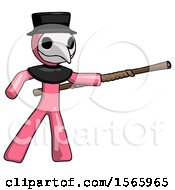 Pink Plague Doctor Man Bo Staff Pointing Right Kung Fu Pose
