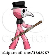 Poster, Art Print Of Pink Plague Doctor Man Holding Bo Staff In Sideways Defense Pose