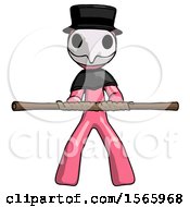 Pink Plague Doctor Man Bo Staff Kung Fu Defense Pose