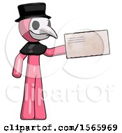 Poster, Art Print Of Pink Plague Doctor Man Holding Large Envelope