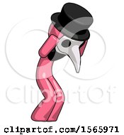 Poster, Art Print Of Pink Plague Doctor Man With Headache Or Covering Ears Turned To His Right