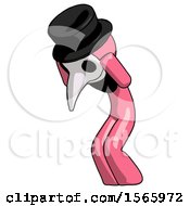 Poster, Art Print Of Pink Plague Doctor Man With Headache Or Covering Ears Turned To His Left