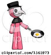Poster, Art Print Of Pink Plague Doctor Man Frying Egg In Pan Or Wok Facing Right