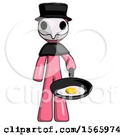 Poster, Art Print Of Pink Plague Doctor Man Frying Egg In Pan Or Wok