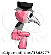 Poster, Art Print Of Pink Plague Doctor Man Squatting Facing Right
