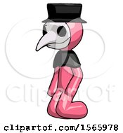 Pink Plague Doctor Man Kneeling Angle View Left