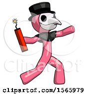 Poster, Art Print Of Pink Plague Doctor Man Throwing Dynamite