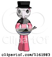 Poster, Art Print Of Pink Plague Doctor Man Serving Or Presenting Noodles