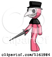 Poster, Art Print Of Pink Plague Doctor Man With Sword Walking Confidently