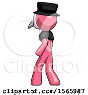 Poster, Art Print Of Pink Plague Doctor Man Walking Away Direction Left View