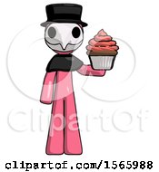 Poster, Art Print Of Pink Plague Doctor Man Presenting Pink Cupcake To Viewer