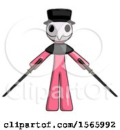 Poster, Art Print Of Pink Plague Doctor Man Posing With Two Ninja Sword Katanas