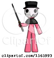 Poster, Art Print Of Pink Plague Doctor Man Standing Up With Ninja Sword Katana