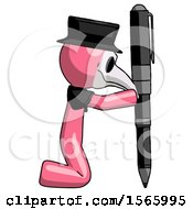 Poster, Art Print Of Pink Plague Doctor Man Posing With Giant Pen In Powerful Yet Awkward Manner