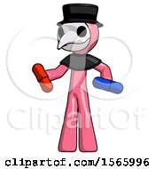 Poster, Art Print Of Pink Plague Doctor Man Red Pill Or Blue Pill Concept