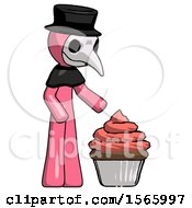 Poster, Art Print Of Pink Plague Doctor Man With Giant Cupcake Dessert