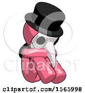 Poster, Art Print Of Pink Plague Doctor Man Sitting With Head Down Facing Angle Right