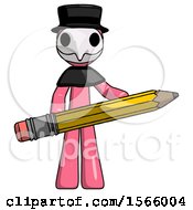 Poster, Art Print Of Pink Plague Doctor Man Writer Or Blogger Holding Large Pencil