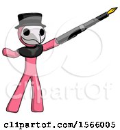 Poster, Art Print Of Pink Plague Doctor Man Pen Is Mightier Than The Sword Calligraphy Pose