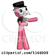 Poster, Art Print Of Pink Plague Doctor Man Presenting Something To His Left