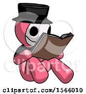 Poster, Art Print Of Pink Plague Doctor Man Reading Book While Sitting Down