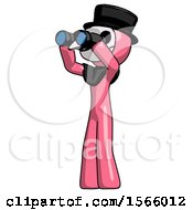 Poster, Art Print Of Pink Plague Doctor Man Looking Through Binoculars To The Left