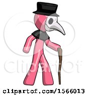 Poster, Art Print Of Pink Plague Doctor Man Walking With Hiking Stick