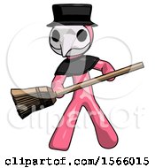 Pink Plague Doctor Man Broom Fighter Defense Pose