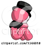 Poster, Art Print Of Pink Plague Doctor Man Sitting With Head Down Back View Facing Right